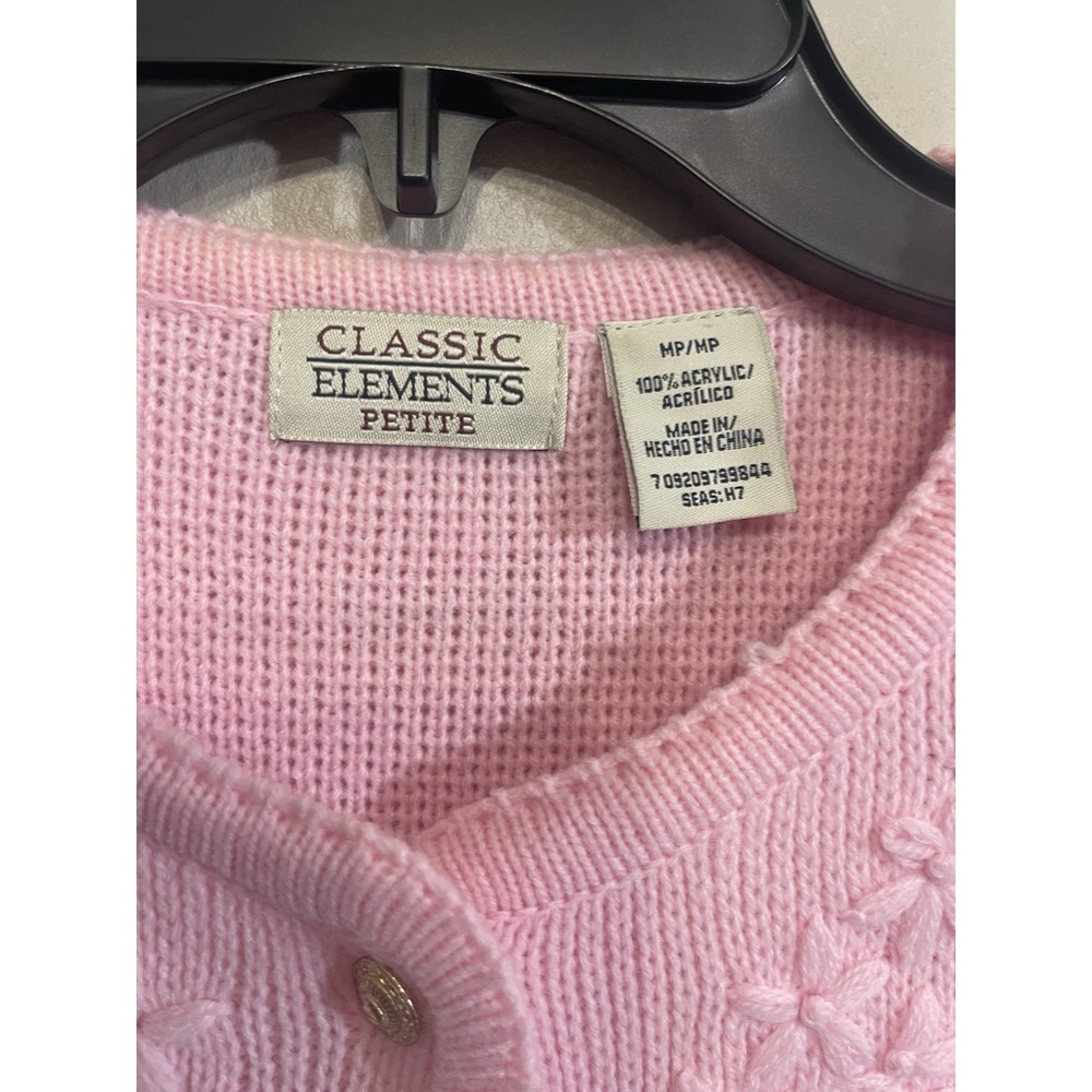 Essential Elements Pink Cardigan Sweater Med Petite Acrylic Button Grandmacore - Picture 5 of 6